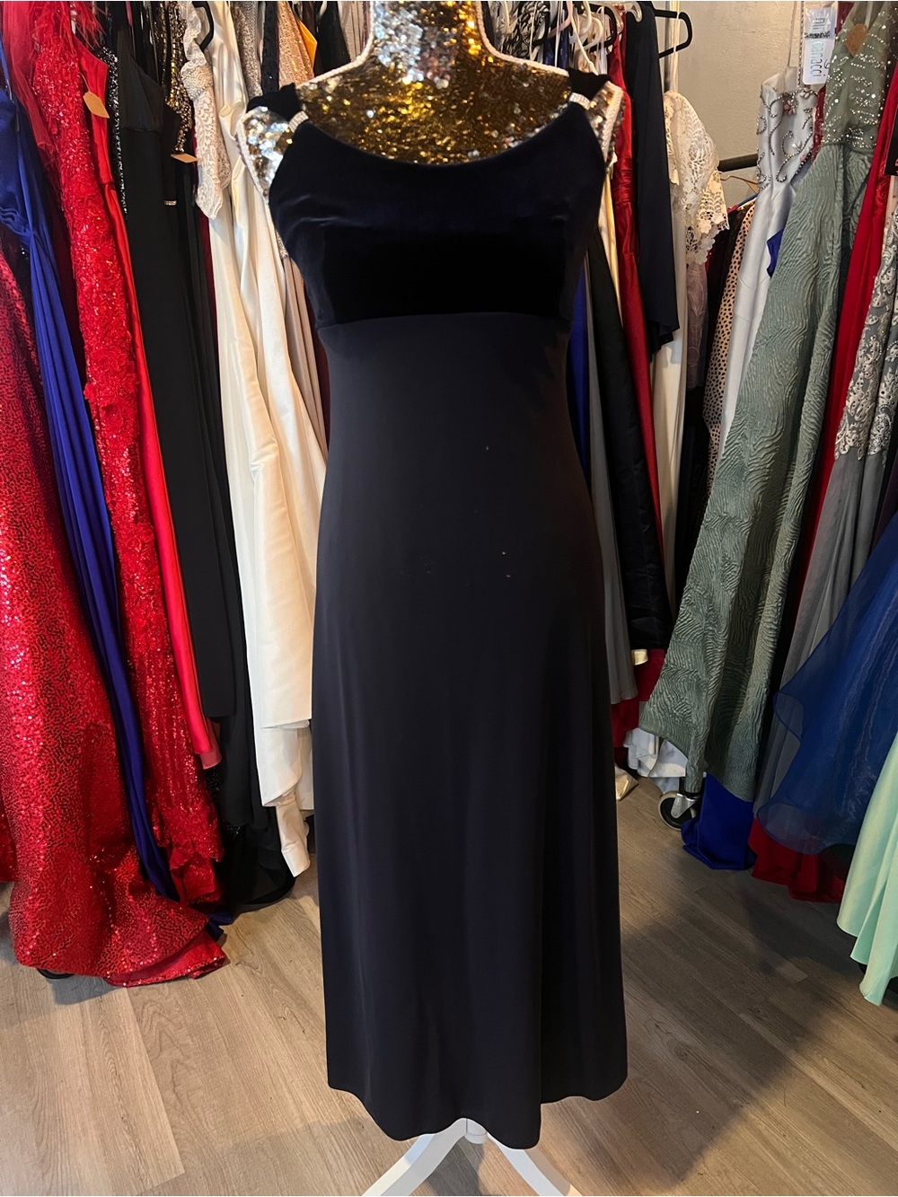 Michelangelo Black Velvet-Bodice Maxi Dress